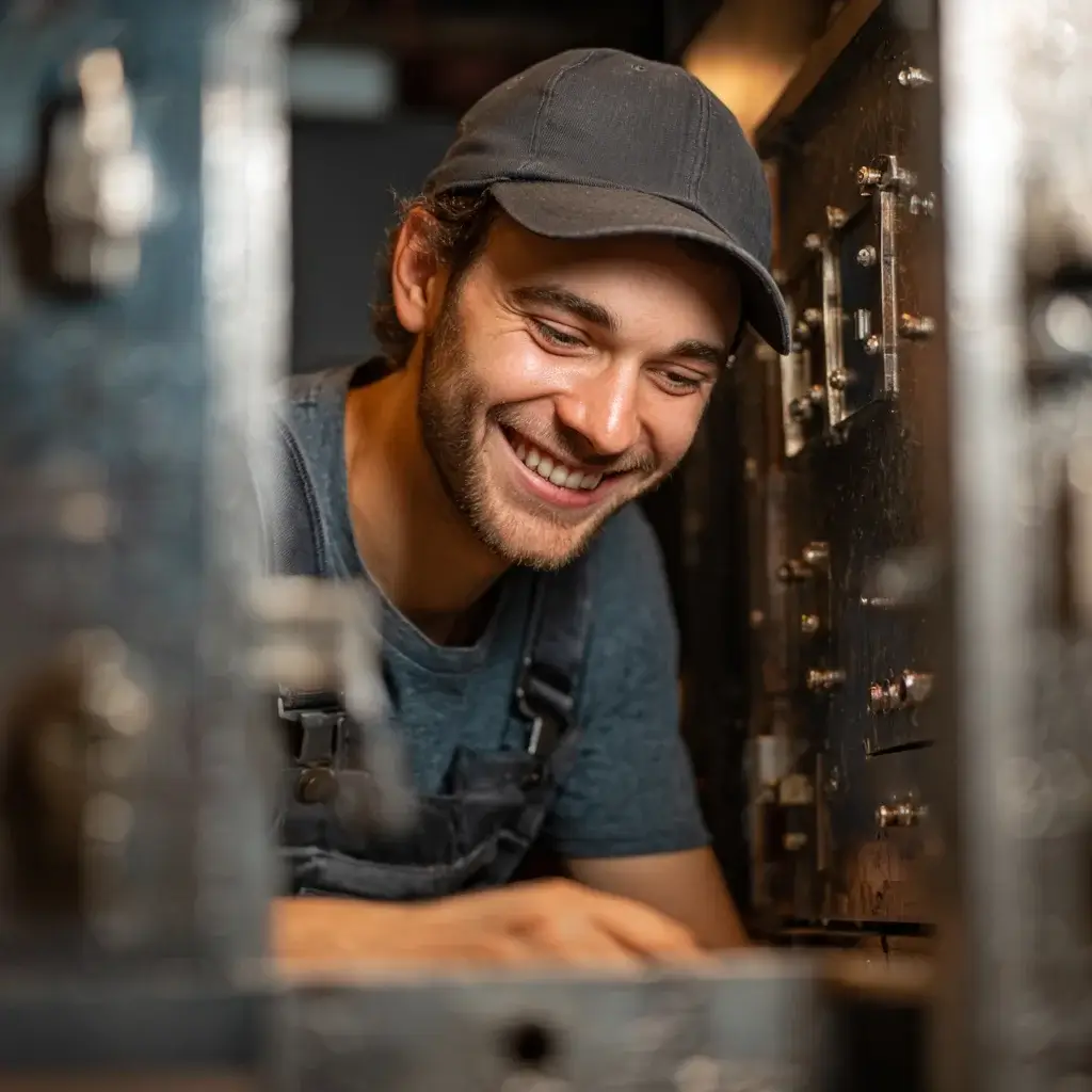 Serrurier souriant à Antibes réparant une serrure de porte 🔑